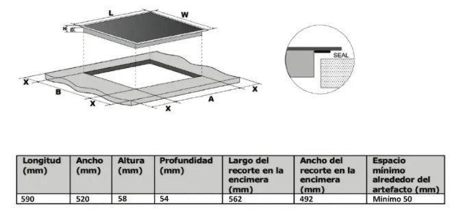 Anafe Inducción Artei 60cm 4h Touch Flex Zone & Bisel Vidrio Negro MT-C472100A-V2