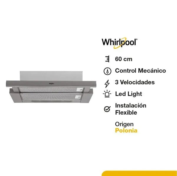Campana Extractora Whirlpool Telescópica Inox 60 cm AKR 63901 IX