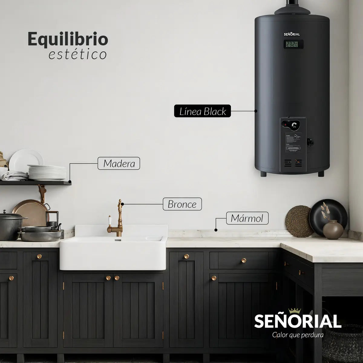 Termotanque Multigas Señorial TSGB-50 Black 50 Litros Gas Natural / Gas Licuado - 330089