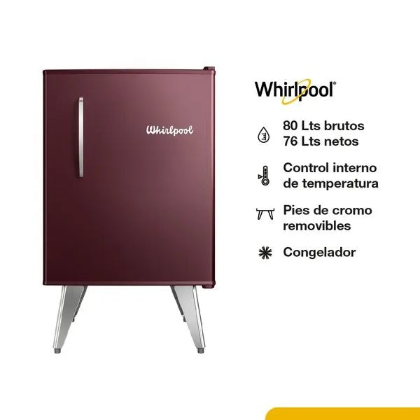Heladera Whirlpool Retro Marsala Vino 76 Lts Freezer Integrado WRA08MGDIM