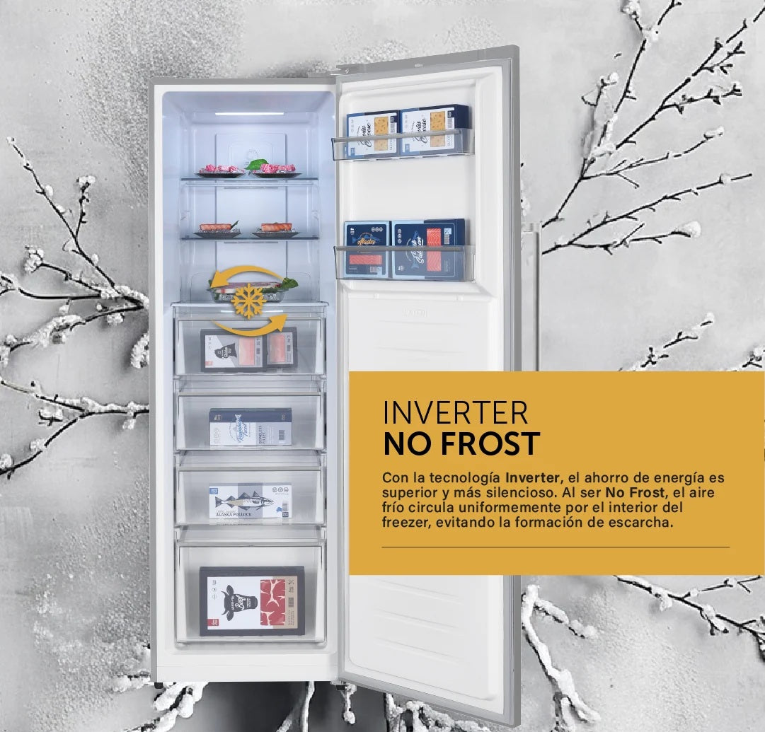 Freezer Vertical Vondom Inverter No Frost 307 Litros Acero Inoxidable Negro FR307BLACKINOX