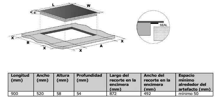 Anafe Inducción Artei 90cm 5h Slider Touch Flex Zone & Bisel - MT-C510060-WW
