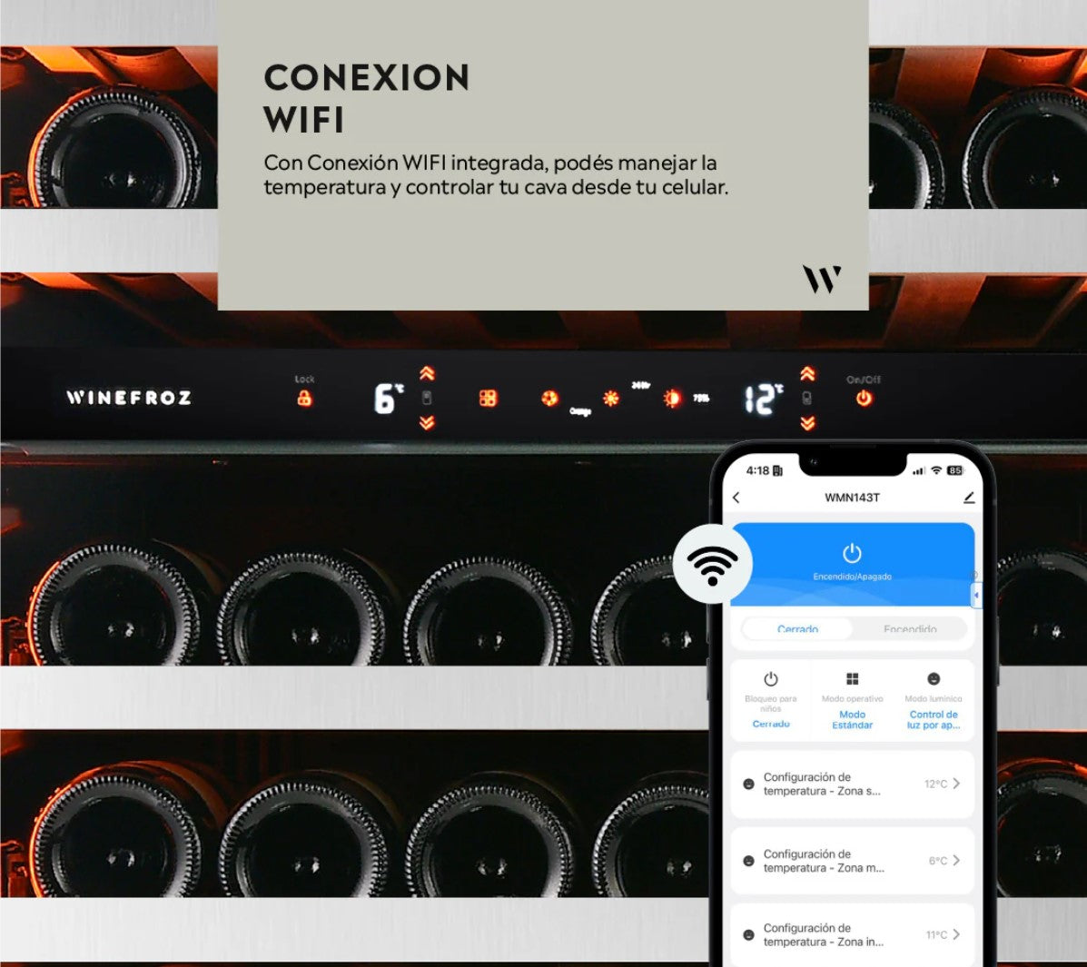 CAVA WIFI LUXURY EDITION INOXIDABLE PARA 138 BOTELLAS - SIMPLE TEMPERATURA