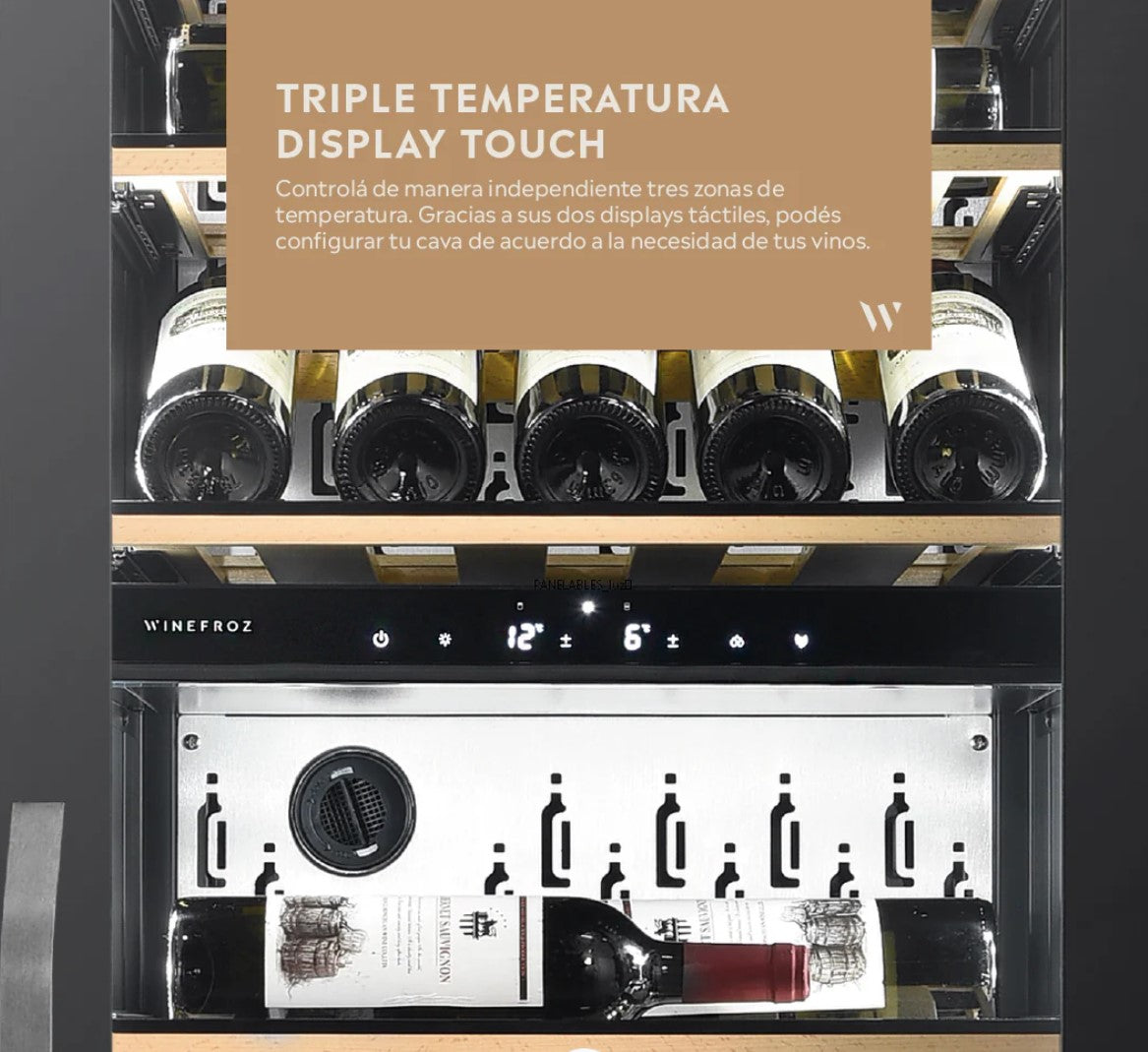 CAVA WINEFROZ PANELABLE PARA 71 BOTELLAS - EMPOTRABLE / APOYO - TRIPLE TEMPERATURA