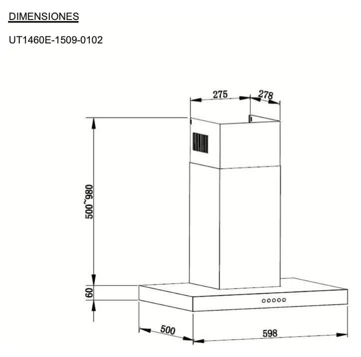 Campana Extractora Artei Anxeriz 60cm Acero + Vidrio Negro - UT1460E-1509-0102