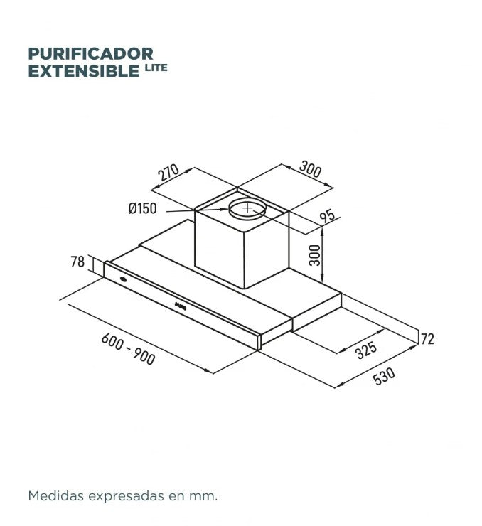 Extractor Purificador Extensible lite 90 Cm (pared) - Tst - Acero Plateado