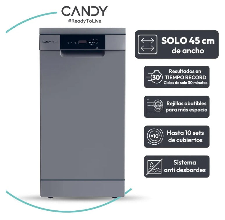 Lavavajillas Candy CDPH2D1047S 10 Cubiertos 45 cm Silver - CDPH2D1047S-12