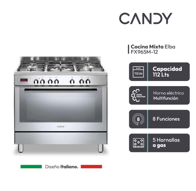 Cocina Candy Multifuncion MIXTA Electrico + Gas ITALIANA FX965M-12