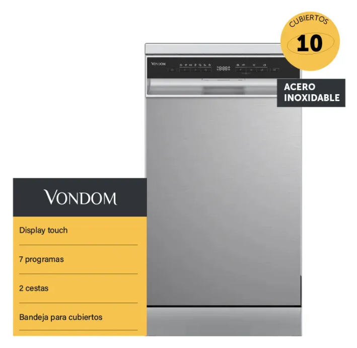 Lavavajillas Vondom LVJ10INOX 45 cm Acero Inoxidable - 10 Cubiertos