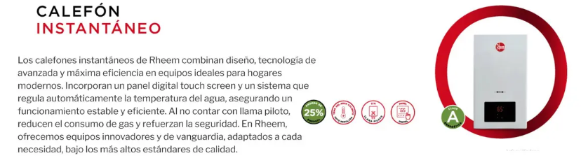 Calefón Rheem 14L Digital Tiro Natural GN Modelo R7-14L-GN-XI-D