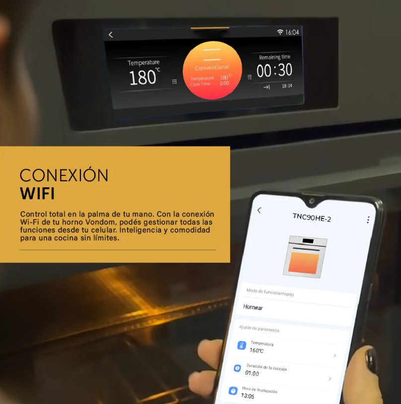 Horno Eléctrico Empotrable WIFI Pirolítico con pantalla TFT y Air Fry - 90 cm Ultra Capacidad 133L TNC90HE-2