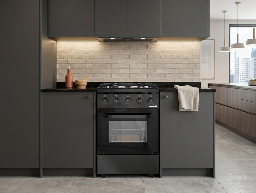 Cocina Morelli 550 Nero Negra gas 4 hornallas puerta con visor - 18702