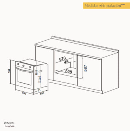 Horno Eléctrico Empotrable Vondom 73 Litros Negro Full Touch TNC60ENG