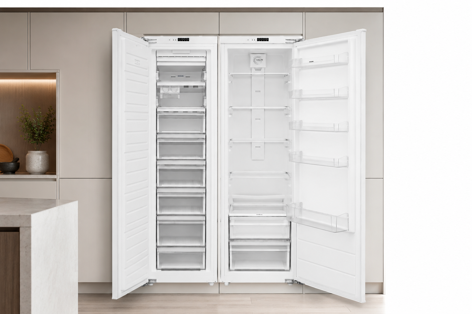 Combo Ocean Italy Heladera Panelable 294L + Freezer No Frost Empotrable 197L