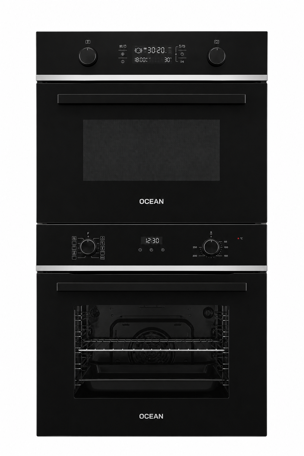 Combo Horno Empotrable 69L + Microondas 44L Ocean Italy Negro OEOM69BEF + MWOI449TCGB
