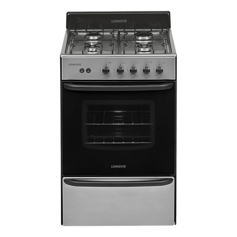 Cocina A Gas Longvie 12331x 56cm Inox Cajón Parrilla Color Acero Inoxidable