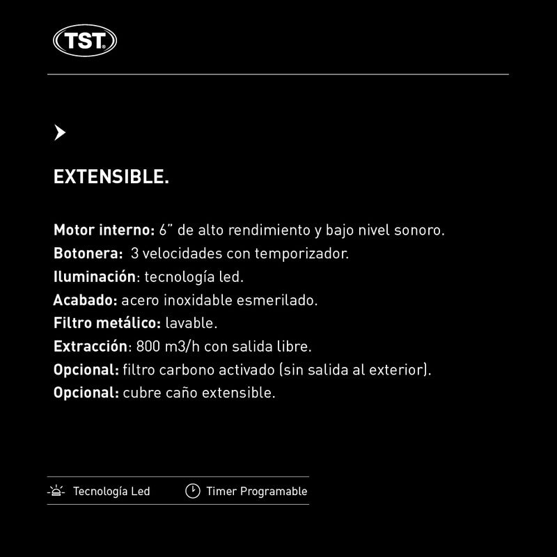 Campana Extractora Tst Extensible De Pared 60cm - Color Plateado