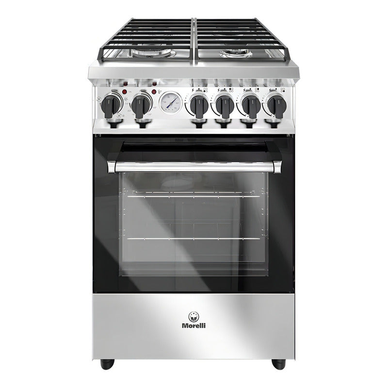 Cocina Industrial Morelli Volta 55cm 4 Hornallas A Gas Con Horno Convector Electrico Acero Inox