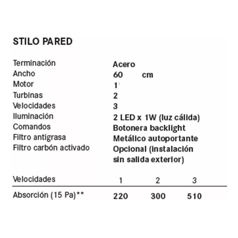 Campana Cocina Extractor Pared Franke Spar Stilo 60cm 6351-029 Color Plateado Acero