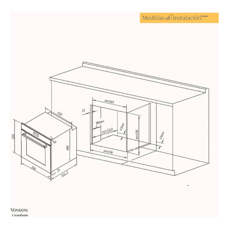 Combo Vondom Horno Electrico Air Fry Y Anafe A Gas 60cm Gris