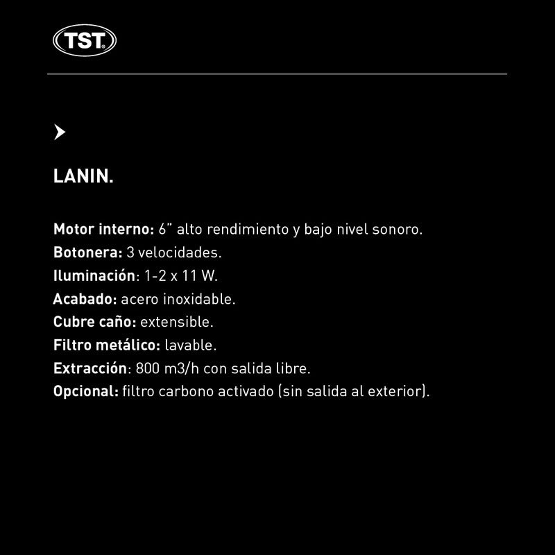 Extractor Purificador De Cocina Tst Lanin Ac. Inox. De Pared 60cm X 29.5cm X 51cm Acero Inoxidable