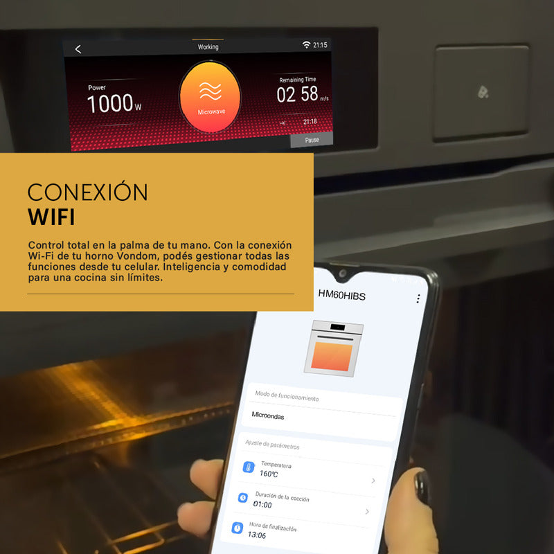 Horno Microondas Eléctrico Empotrable Vondom Con Pantalla Tft & Wifi - 60 Cm Capacidad 38 L