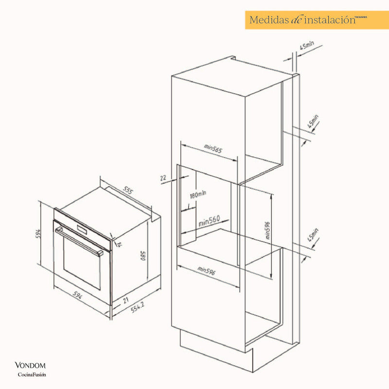 Horno Eléctrico Empotrable Vondom 81l Vapor Airfry Tnc60hebs