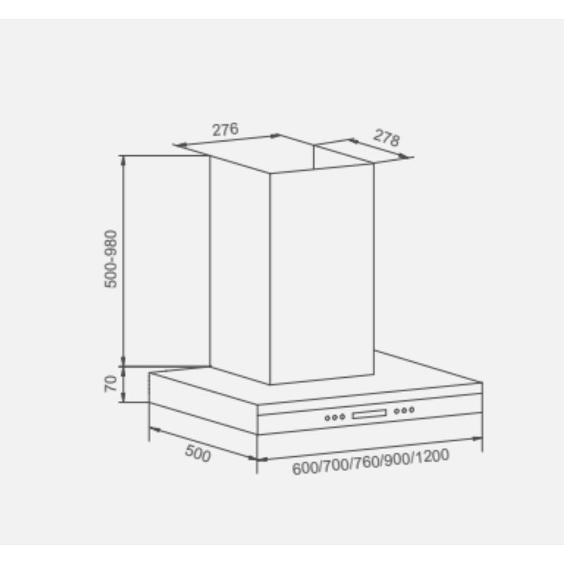 Campana Artei T-box Lusca 90cm Frente Vidrio Base Iluminada