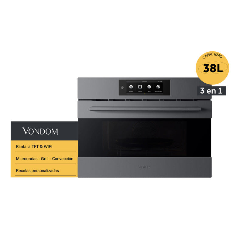 Horno Microondas Eléctrico Empotrable Vondom Con Pantalla Tft & Wifi - 60 Cm Capacidad 38 L