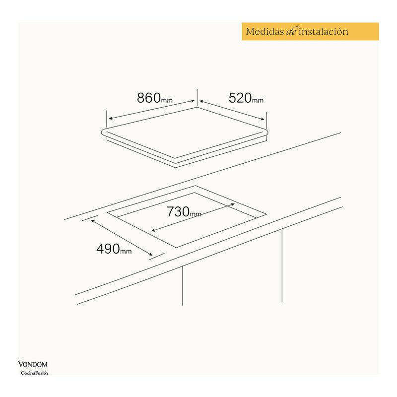 Anafe A Gas Empotrable Vondom Acero Inoxidable 90 Cm