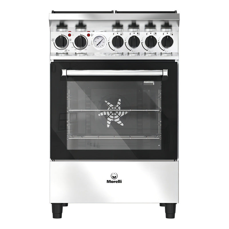 Cocina Industrial Morelli Volta 55cm 4 Hornallas A Gas Con Horno Convector Electrico Acero Inox