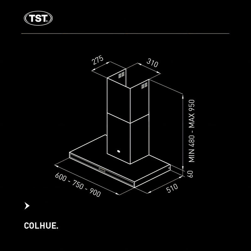 Tst Campana Colhue Co-30090-740 Extractor Purificador 510 Mm 600 Mm 60 Mm Plateado De Pared