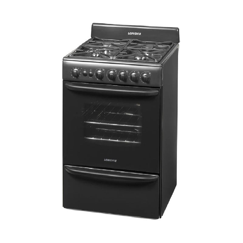 Cocina A Gas Longvie 13501g 56cm Grafito Cajón Parrilla