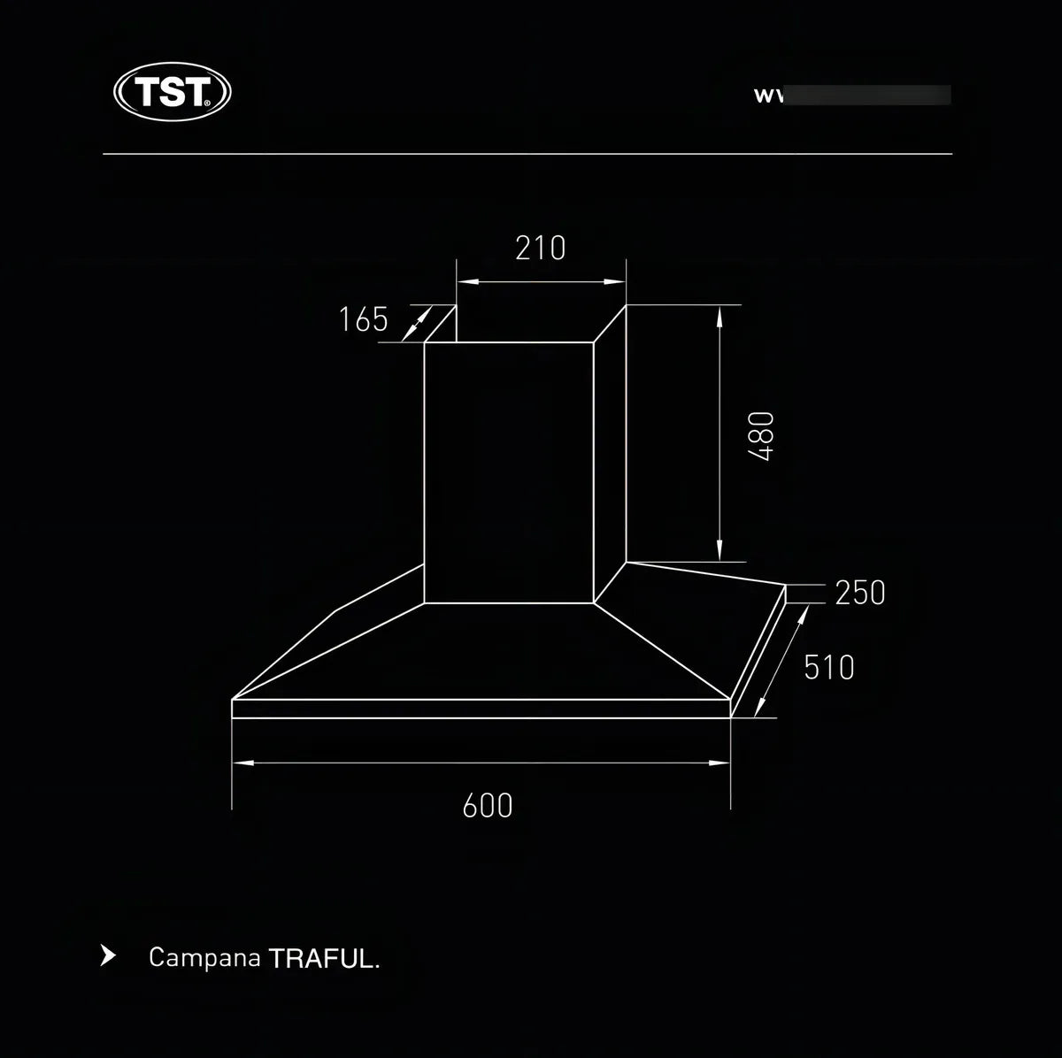 Extractor Purificador De Cocina Tst Traful Ac. Inox. De Pared 60cm X 25cm X 51cm Acero Inoxidable