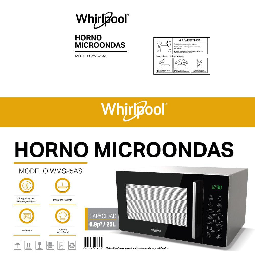 Microondas Whirlpool Con Grill 25 Lts WMS25BS WMS25BSDNA