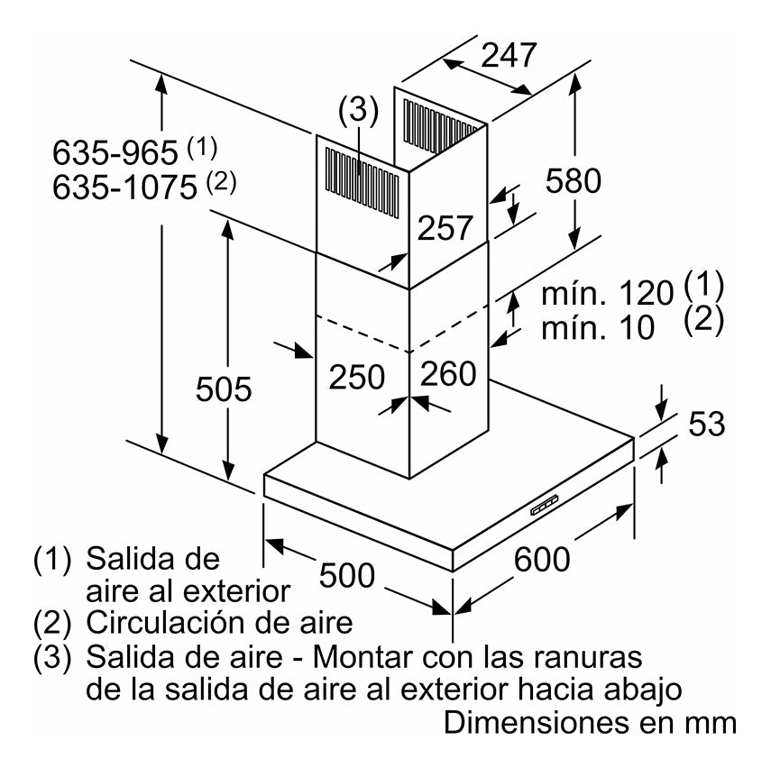 Extractor Purificador Cocina Pared Bosch 60cm Acero inoxidable dwb66bc50