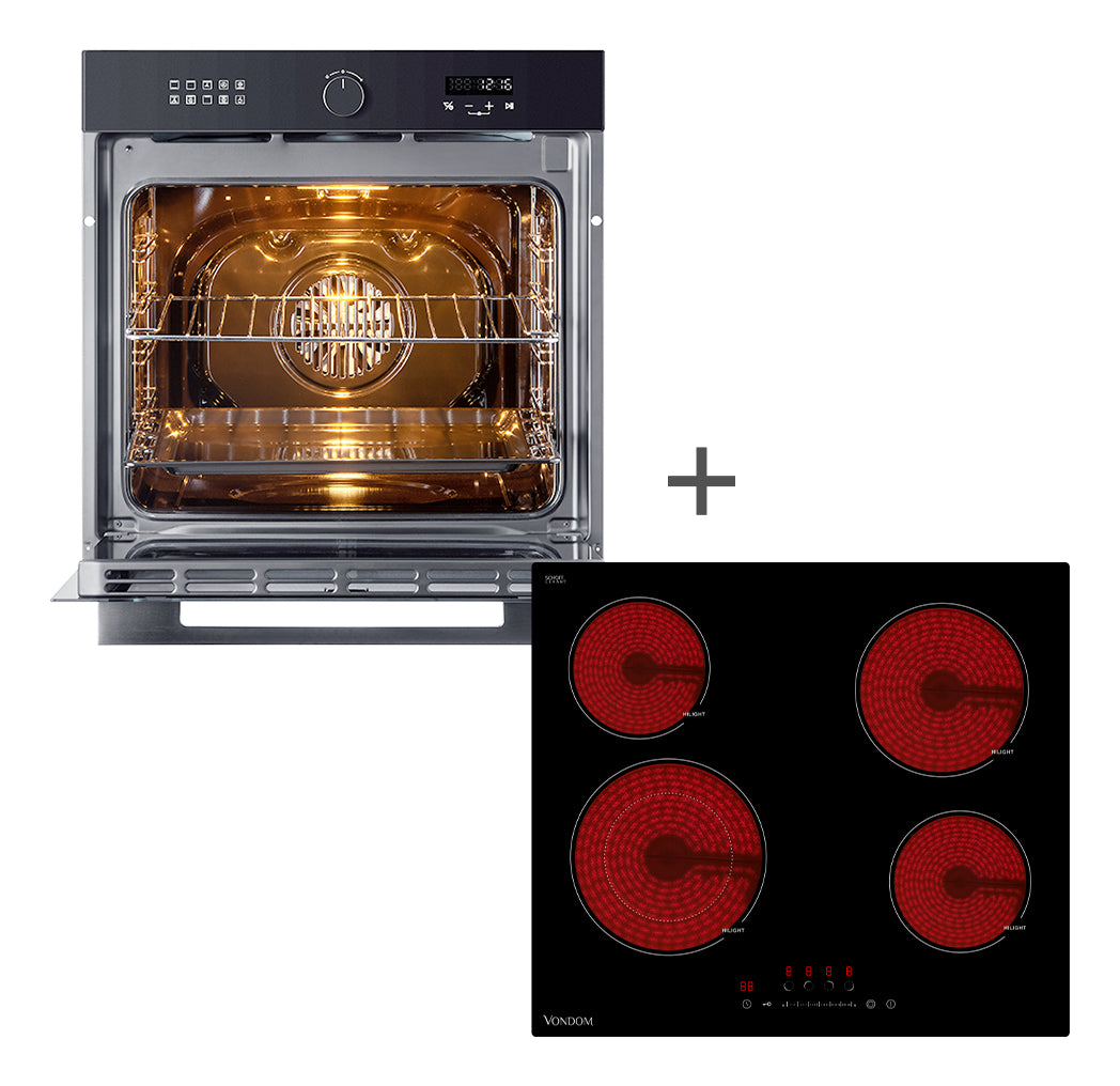 Combo Cocción Vondom Horno Empotrable + Anafe Vitro 60cm Color Negro