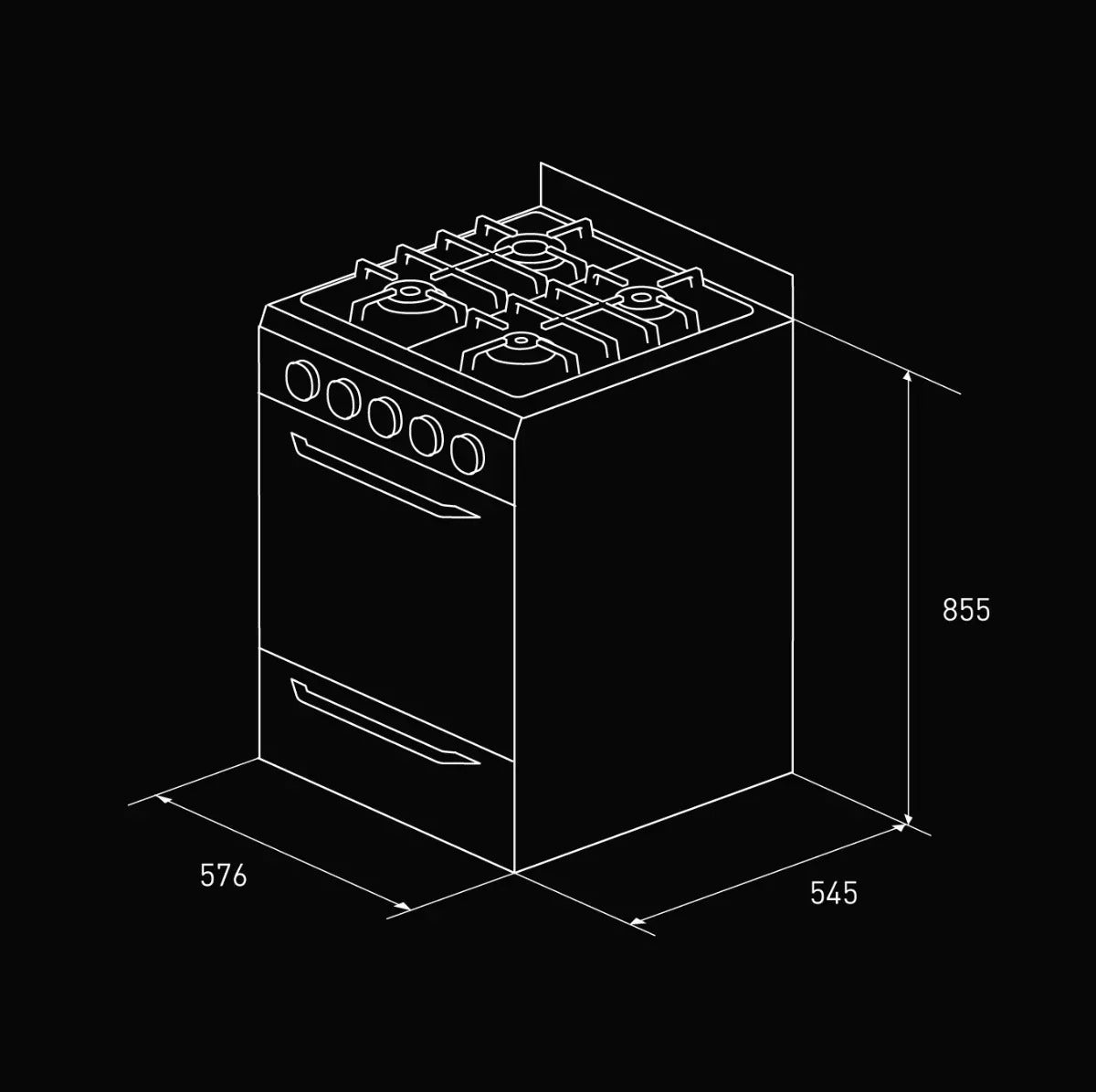 Cocina Waykuna 57cm 4 Hornallas Negro Mate TST 35-58