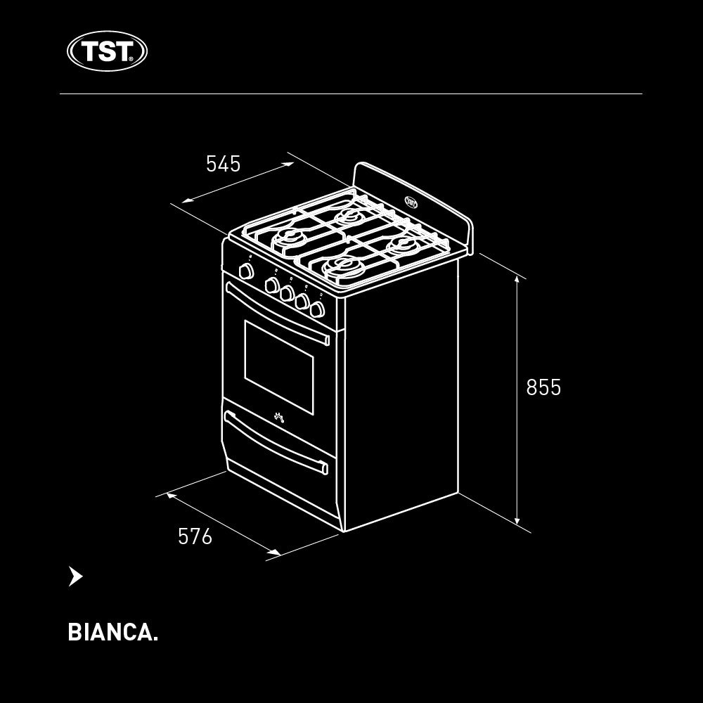 Cocina A Gas Tst Bianca 91 Lts Multigas Vitrocerámico Color Blanco 37-58