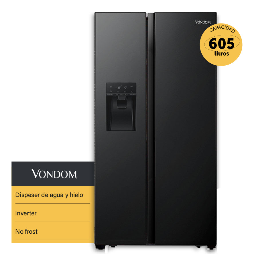 Heladera Inverter No Frost Vondom Acero Inoxidable Negro 605 L SBS605BLACKINOX