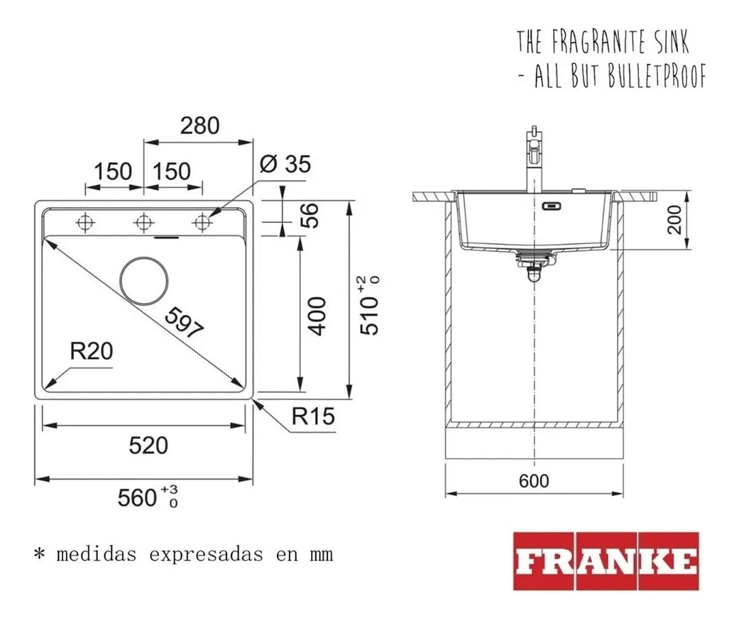 Bacha Cocina Pileta Franke Fragranite Maris Mrg 610-52 Negra