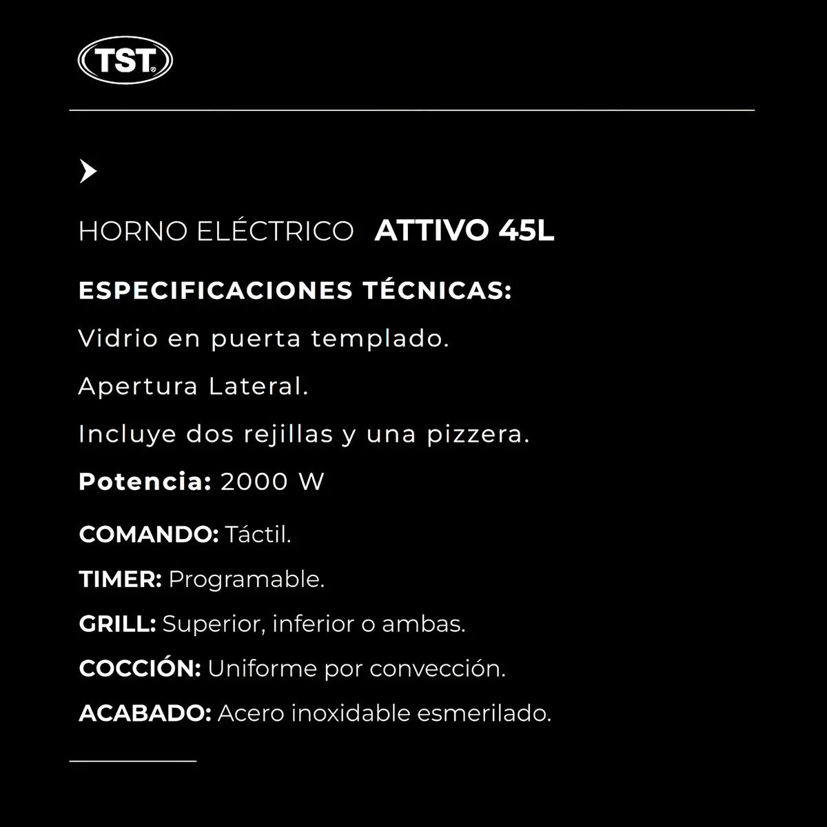 Horno Tst Electrico De Apoyar Attivo 45l Con Convector Inox Color Plateado