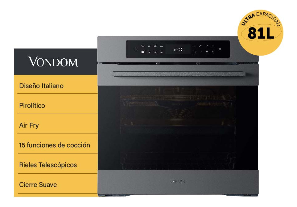 Horno Eléctrico Empotrable Pirolítico Con Air Fry 81 L 60 cm Color Negro TNC60MIBS