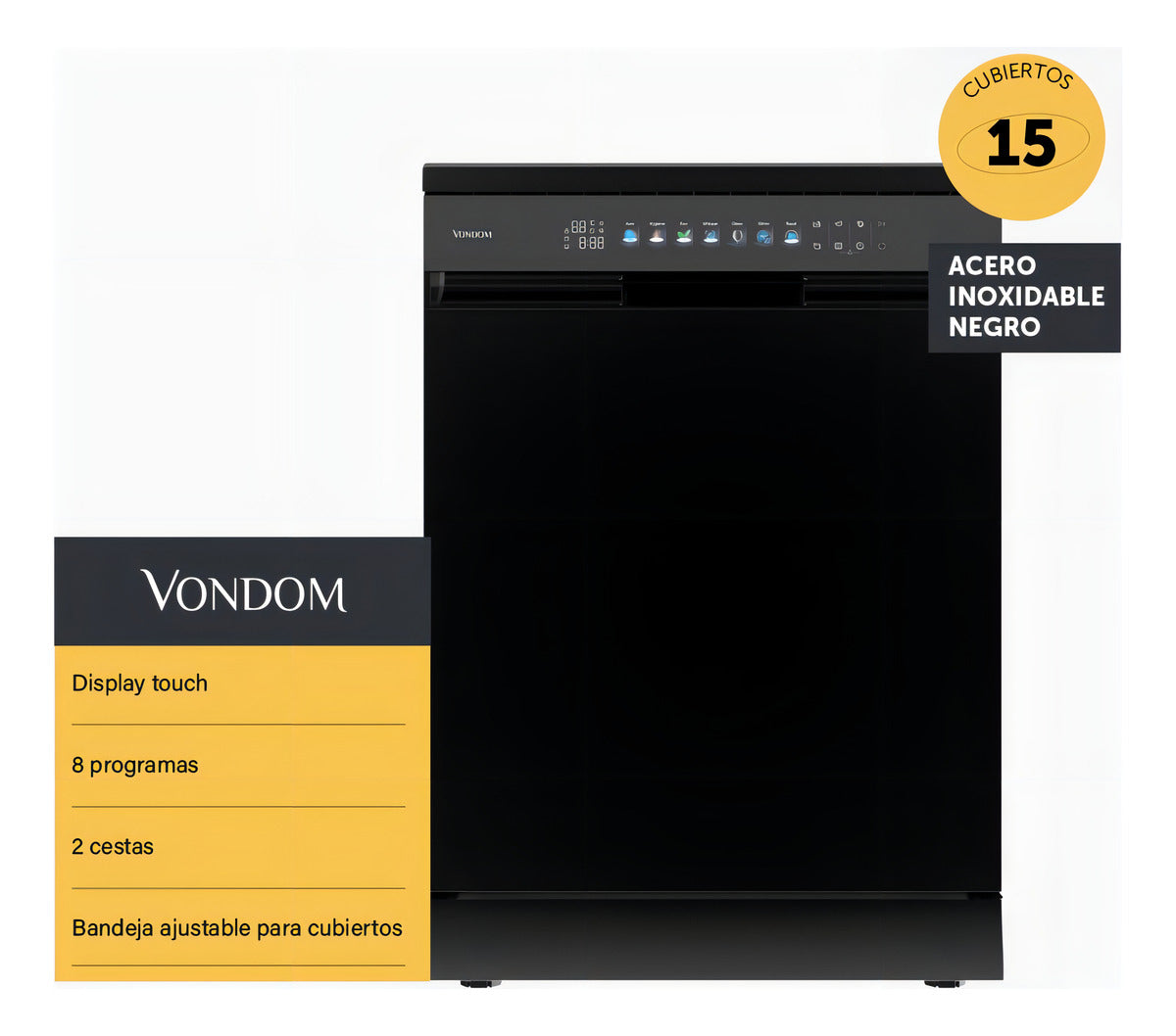 Lavavajillas Vondom Acero Inoxidable Negro - 15 Cubiertos LVJ15BLK