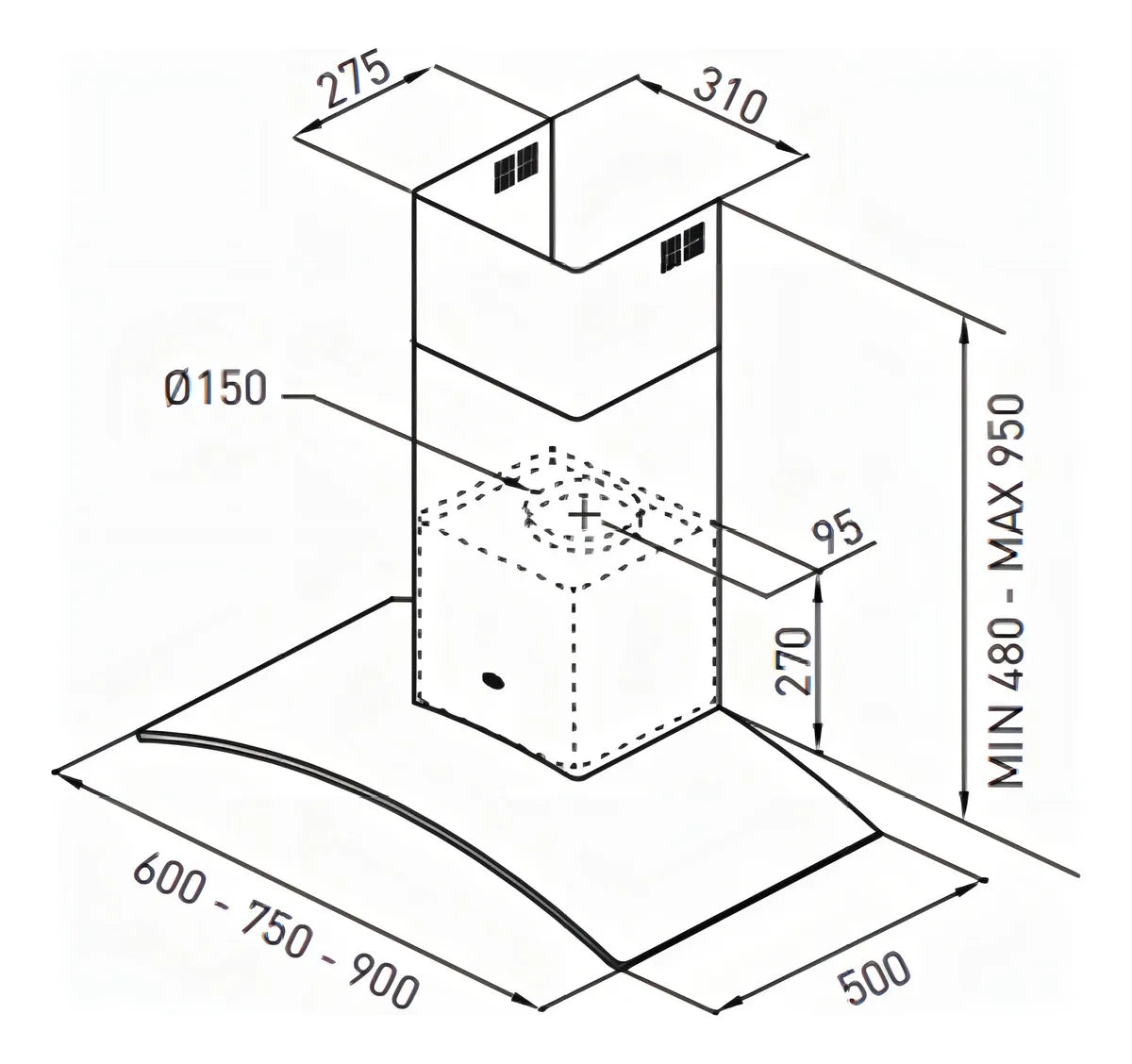 Tst Lacar Extractor/purificador - 600 Mm - 500 Mm - Plateado - De Pared