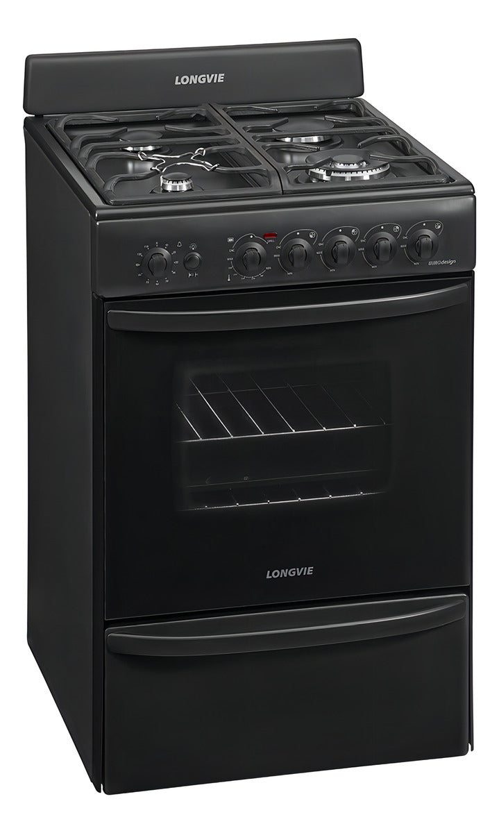 Cocina A Gas Longvie 19501g 56cm Grafito Encendido Una Mano