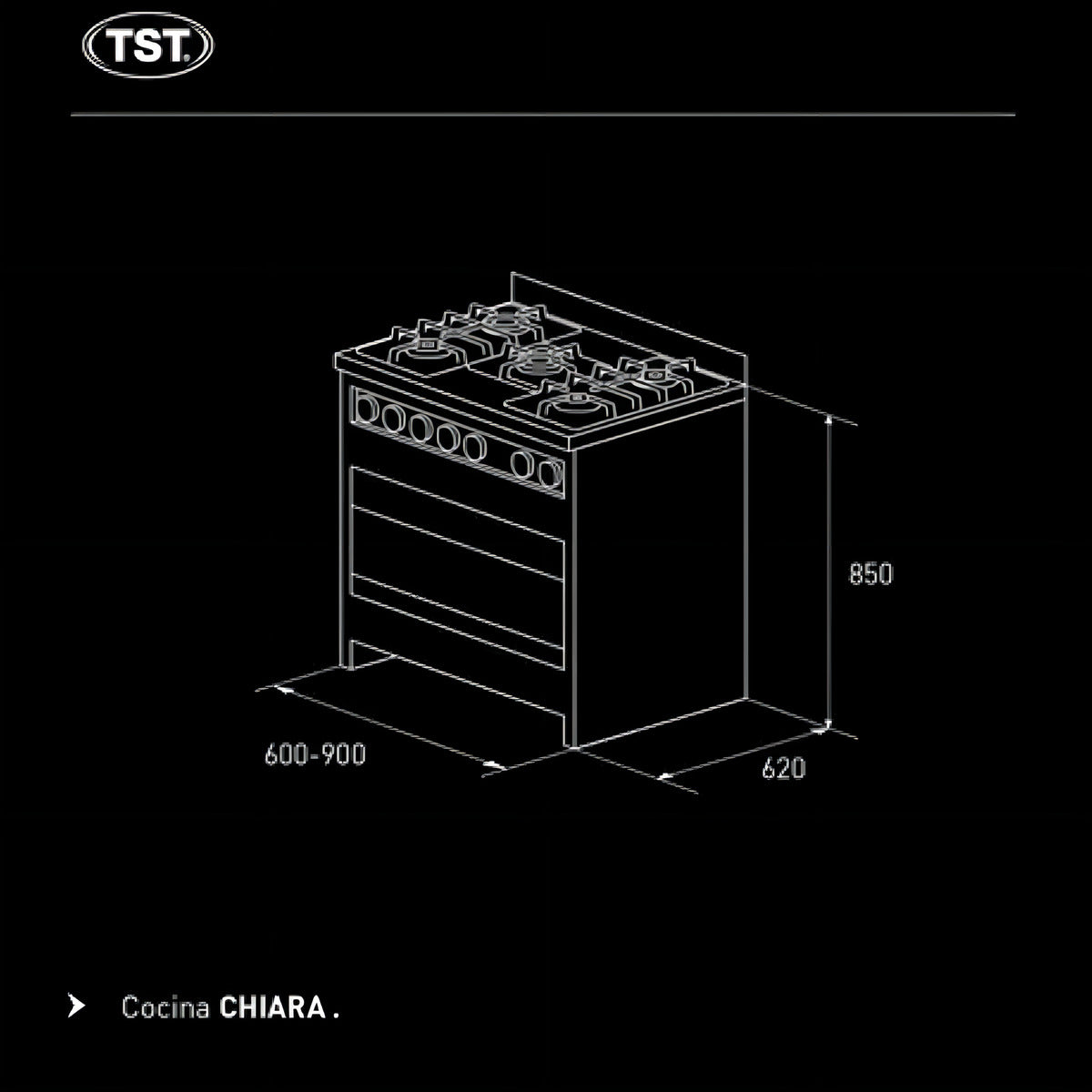 Cocina Chiara | 90 cm | TST | Color Negro | Puerta Con Visor | Semi industrial