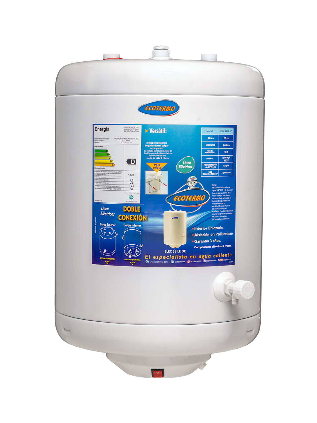 Termotanque Eléctrico Ecotermo ELEC 53 LE Doble Conexión 49L TECO10D053