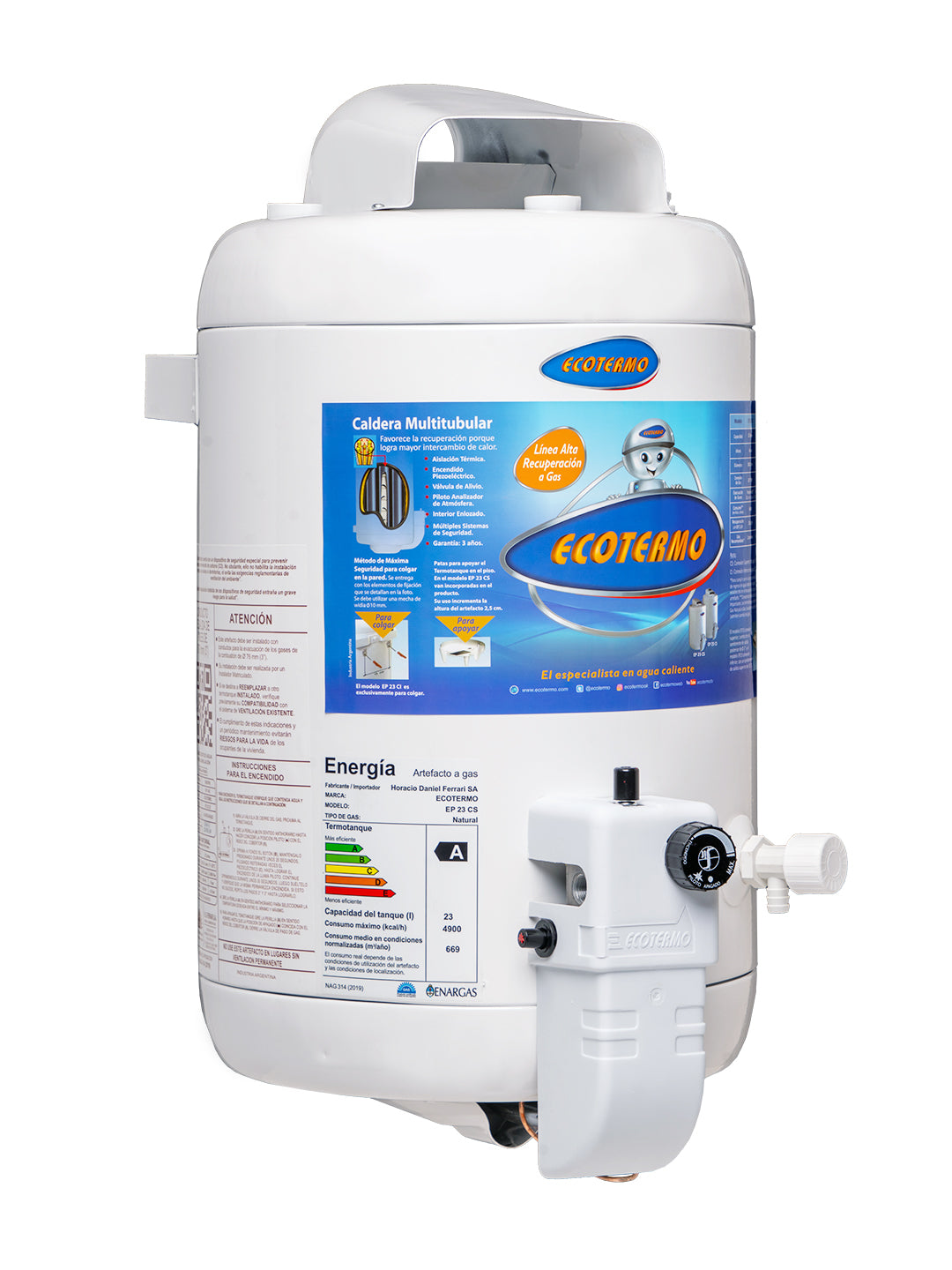 Termotanque a Gas Ecotermo EP 23 C/SUP 23 Litros Alta Recuperación TECO2NS023