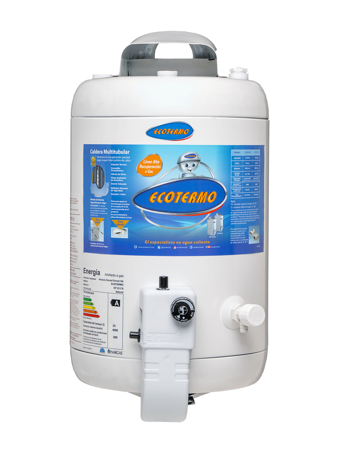 Termotanque a Gas Ecotermo EP 23 C/SUP 23 Litros Alta Recuperación TECO2NS023